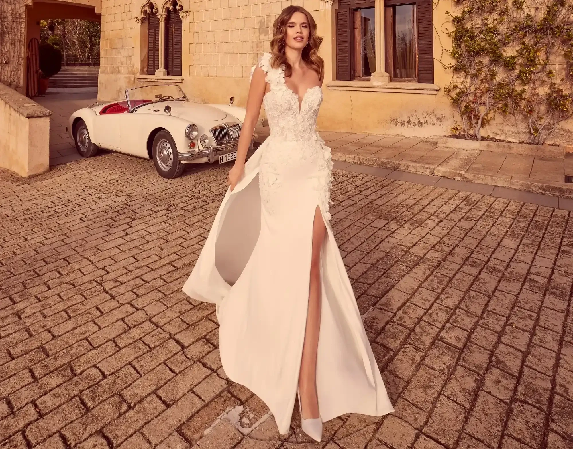 Models wearing a bridal dress