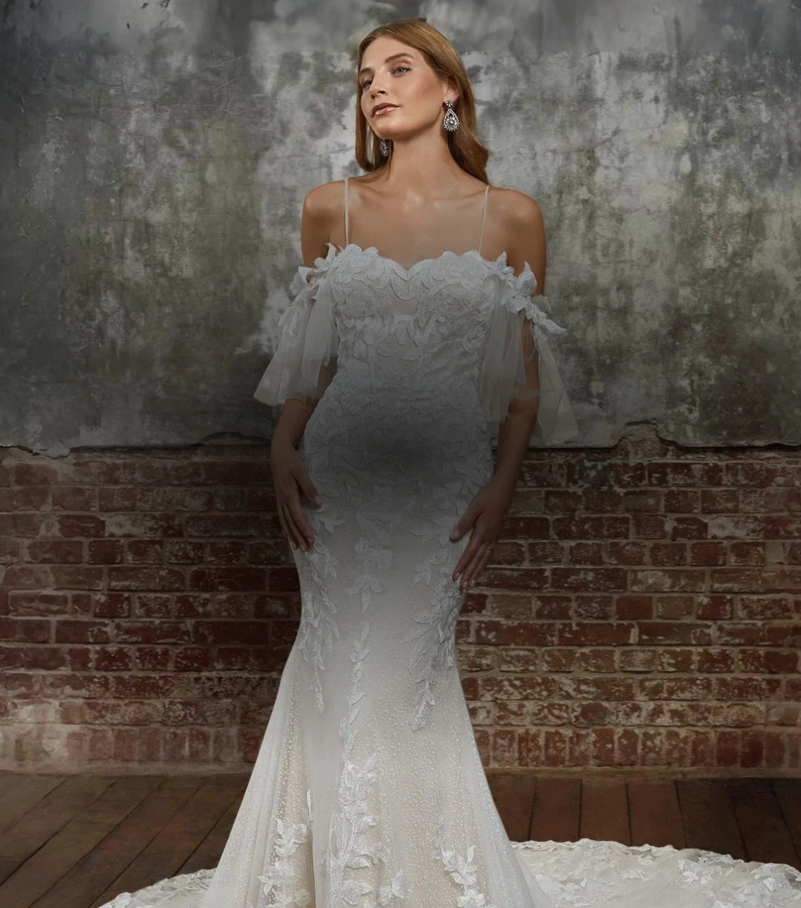 Model wearing Mark Lesley bridal dress, mobile banner
